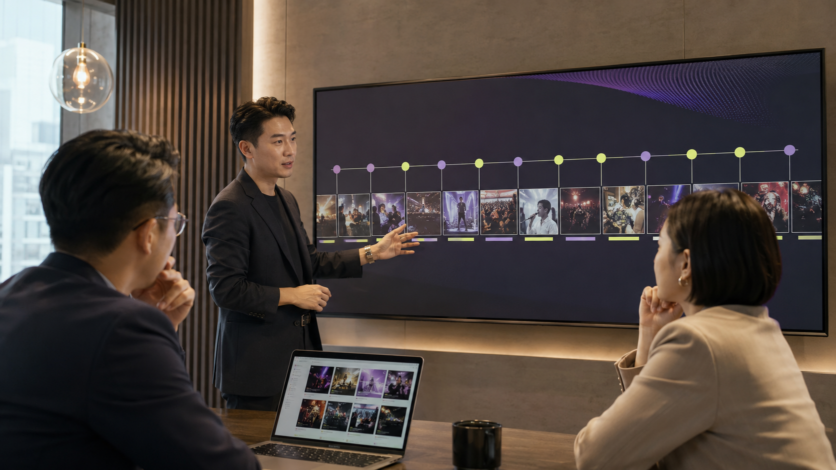 Brand and media team reviewing a year-round content plan